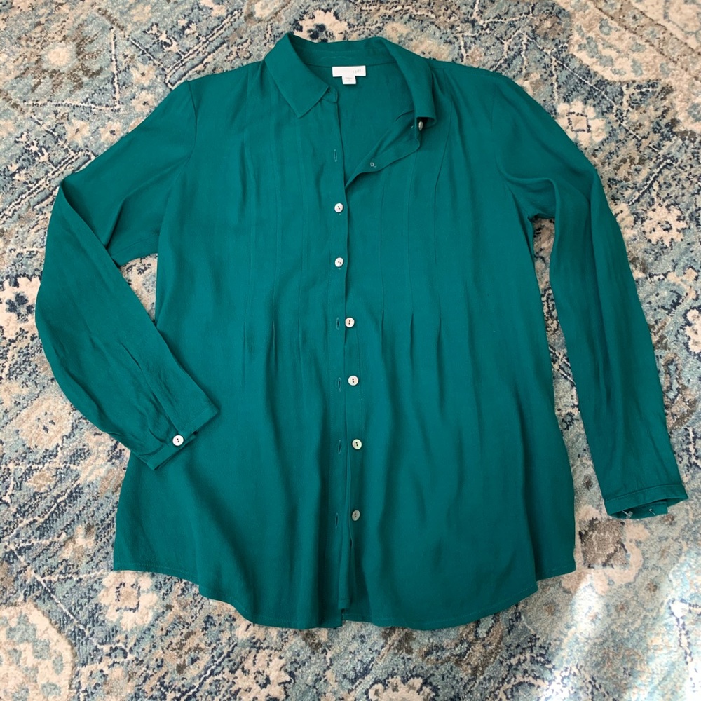 J jill button down blouse green small petite
